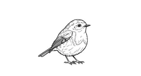 Hand-Drawn Robin Bird Sketch on White Background, Black and White Illustratio 库存插图