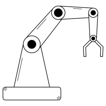 Hand drawn robotic arm. Development of manipulators, robotics. Assembly at the Stock Illustration