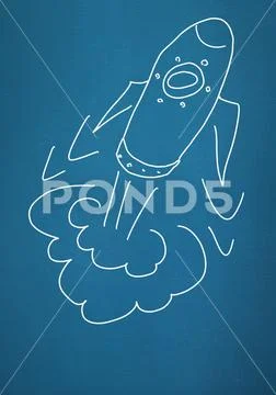 Hand-drawn rocket on blue background Stock Illustration