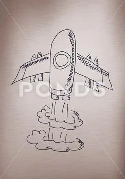 Hand-drawn rocket on brown background Stock Illustration