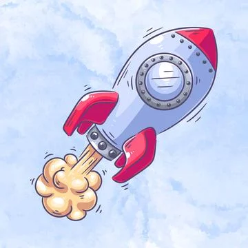 Hand drawn rocket cartoon vector Stock Illustration