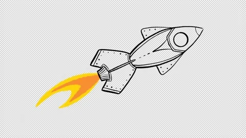 Hand drawn rocket with flame animation with alpha channel, motion graphics. Stock-Footage 141314601