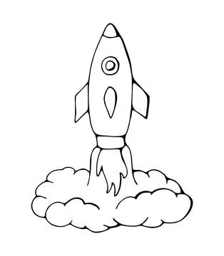 Hand Drawn Rocket Launch Minimal Line Art Space Illustration Stock Illustration