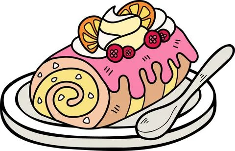 Hand Drawn Roll Cake and Lemon illustration Illustrazione stock