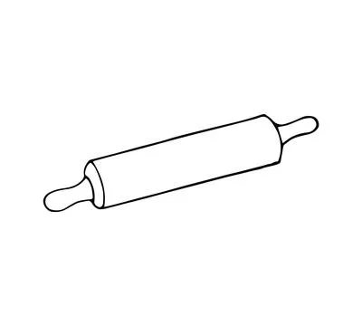 Hand-drawn rolling pin. A baking kitchen utensil and cooking tool. Wooden b.. Stock Illustration