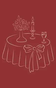 Hand Drawn Romantic Dinner Table Stock Illustration