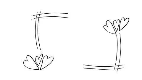 Hand drawn romantic doodle frame set with hearts minimal line art corner bo.. Stock-Illustration