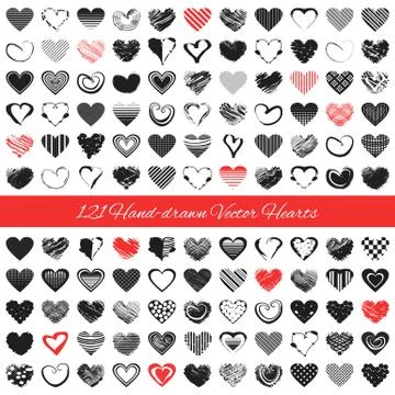 Hand-drawn romantic hearts. Vector illustration Stock Illustration