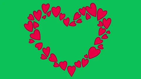 Hand Drawn Romantic Red Hearts Border Animation on Green Screen Overlay 库存影片 336579194