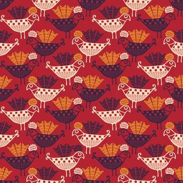 Hand drawn rooster pattern 스톡 일러스트