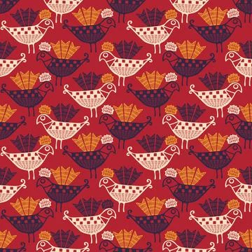 Hand drawn rooster seamless vector pattern Stock Illustration