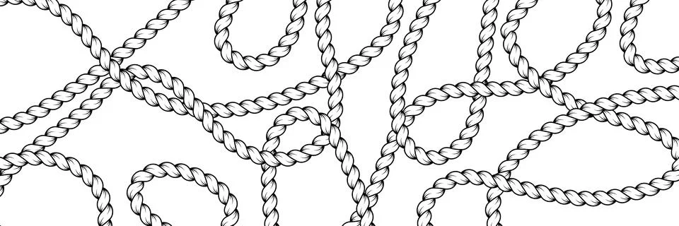 Hand drawn rope brush pattern. Twisted cord shapes with nautical knots and .. Stock Illustration