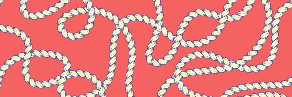 Hand drawn rope brush pattern. Twisted cord lines with knots, loops. Nautic.. Stock Illustration