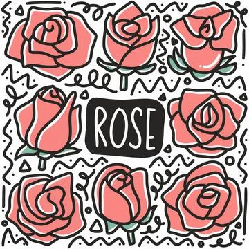 Hand drawn rose doodle set Stock Illustration