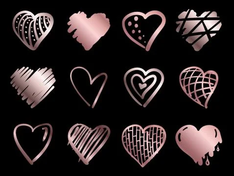 Hand drawn rose gold gradient hearts vector. Design elements for Valentine s day Stock Illustration