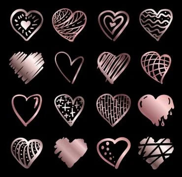 Hand drawn rose gold gradient hearts vector. Design elements for Valentine s day Stock Illustration
