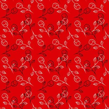 Hand drawn rose seamless pattern for background, fabric, wrapping paper. Sto Stock Illustration