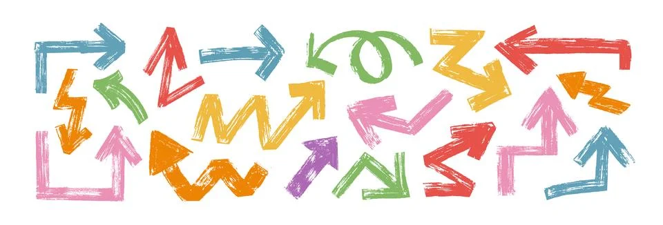 Hand drawn rough arrows vector set, brush stroke design elements, pointer icons Stock Illustration