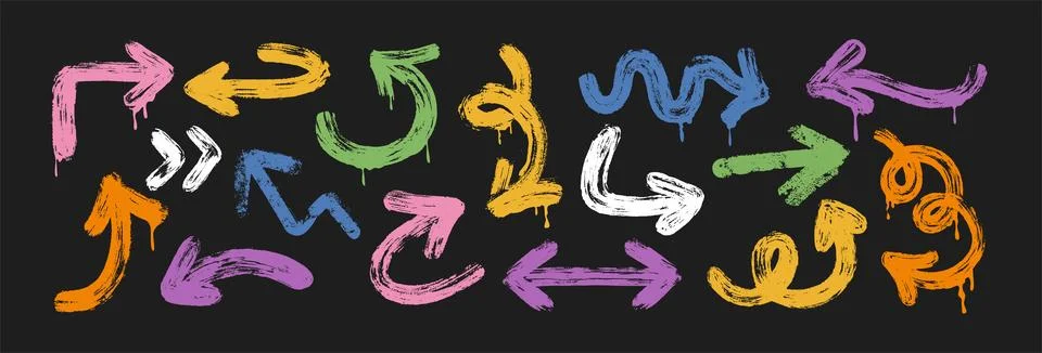 Hand drawn rough arrows vector set, brush stroke design elements, pointer lines Stock Illustration