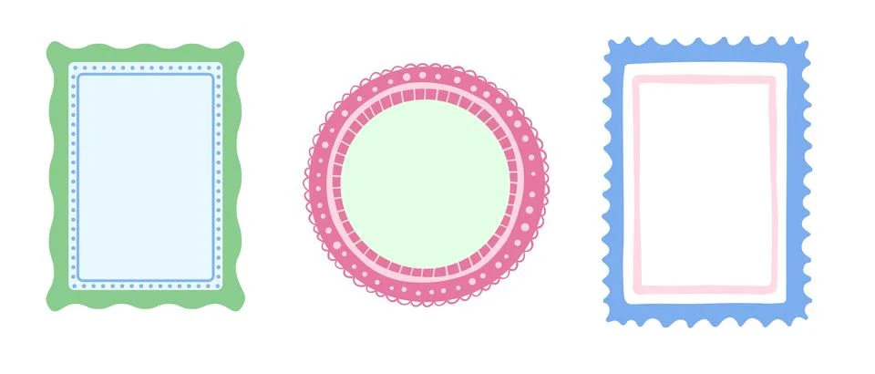 Hand drawn round and rectangular colorful frame, childish borders set, cute.. Illustrazione stock