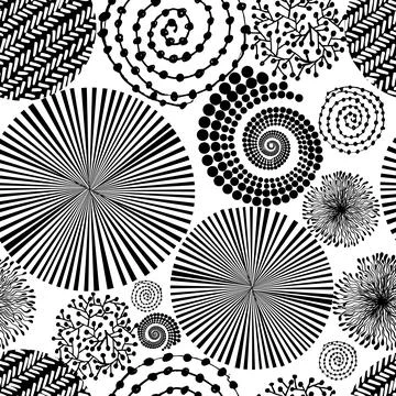 Hand drawn round decor abstract elements . Seamless background of abstract gr Stock Illustration