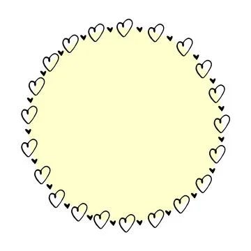 Hand drawn round frame, border from black outline hearts. Simple romance symb Illustrazione stock