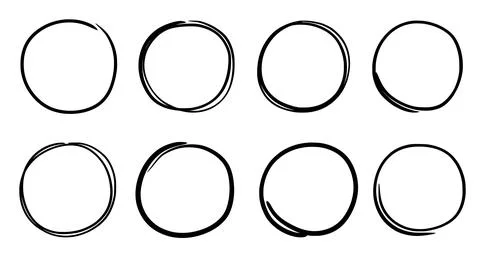 Hand drawn round frame vector set. Hand drawn sketch pencil scribble style line Stock Illustration