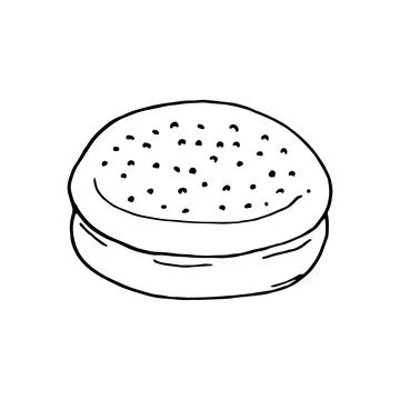Hand-drawn round hamburger bun with seeds Stock Illustration