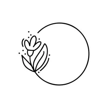 Hand drawn round minimalistic frame with branch. Vector floral design elements 库存插图