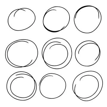 Hand drawn round scribble set. Collection of circles frames. Isolated on whit Illustrazione stock