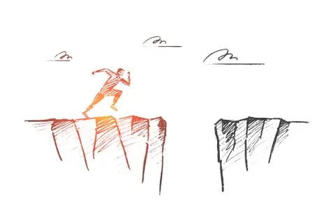 Hand drawn running man ready to jump over pass Ilustração Stock