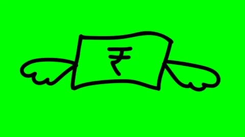 Hand Drawn Rupee note with Wings Flying on Green Screen Stock Footage 311122000