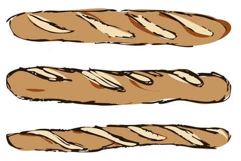 Hand Drawn Rustic Baguette Bread Collection Illustrazione stock