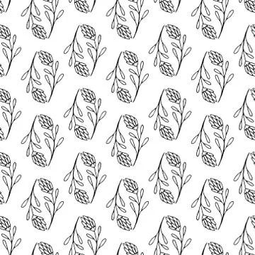 Hand drawn rustic flowers. Seamless pattern with wild floral elements Stock Illustration