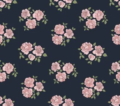 Hand drawn rustic pattern with roses Stock Illustration