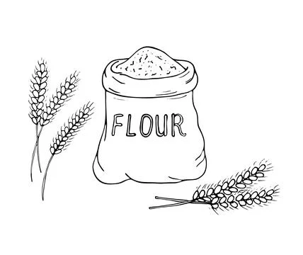 Hand-drawn sack of flour with wheat ears Stock Illustration