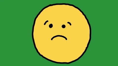 Hand-Drawn Sad Pouting Face | 2D Animated Unhappy Expression on green screen  Видео 333983263