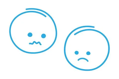Hand drawn sad smiley faces in trendy blue Blue Monday greetings Minimalistic Stock Illustration