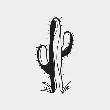 Hand drawn Saguaro cactus vector icon in black ink doodle style isolated Stock Illustration