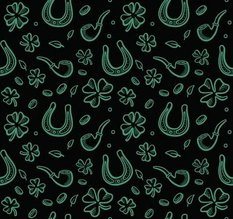 Hand drawn saint patricks seamless pattern with design elements. Irish patter 스톡 일러스트
