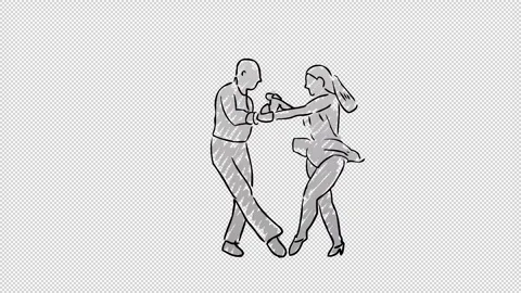 Hand drawn Salsa Dancing man and woman on a transparent (alpha) background Stock Footage 249617619