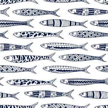 Hand drawn sardines pattern Stock Illustration