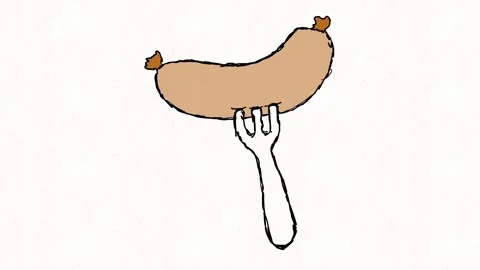 Hand Drawn Sausage on Fork Animation Stock Footage 338000178