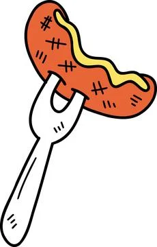 Hand Drawn Sausage pierced by a fork illustration Stock Illustration
