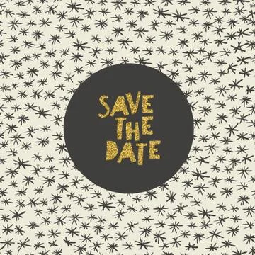 Hand drawn Save the Date card. Gold foil letters effect. Иллюстрация