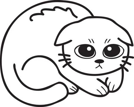 Hand Drawn scared or sad cat illustration in doodle style Illustration