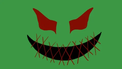 Hand-Drawn Scary Monster Face Animation on Green Screen Stock Footage 318410144