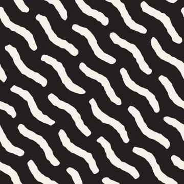Hand Drawn Scattered Wavy Lines Monochrome Texture. Vector Seamless Black a.. 스톡 일러스트