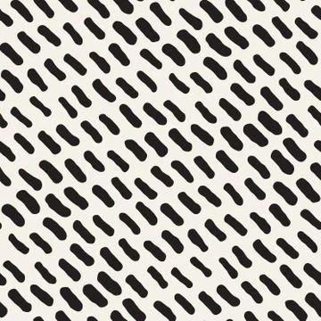 Hand Drawn Scattered Wavy Lines Monochrome Texture. Vector Seamless Black a.. Stock Illustration