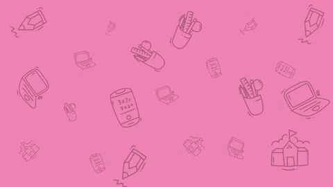 Hand Drawn School and Education Doodle Pattern on Pink Background Stock Footage 344875557
